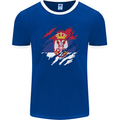 Torn Serbia Flag Serbia Day Football Mens Ringer T-Shirt FotL Royal Blue/White