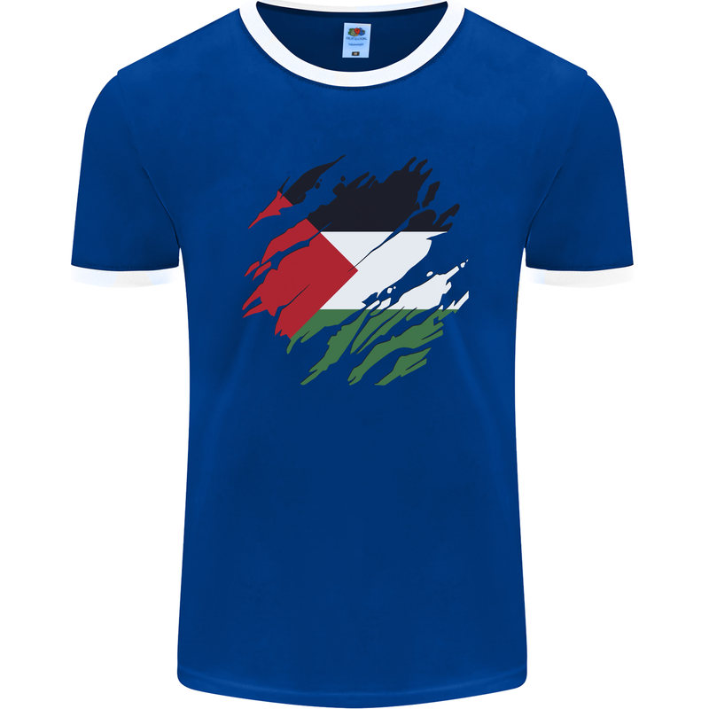 Torn Palestine Flag Palestinian Day Football Mens Ringer T-Shirt FotL Royal Blue/White