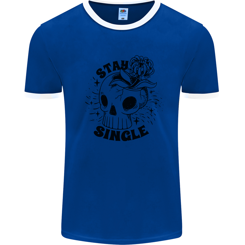 Stay Single Anti Valentines Singles Day Skull Mens Ringer T-Shirt Royal Blue/White