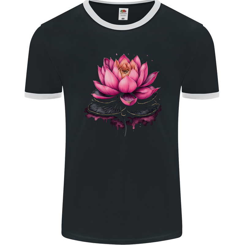 A Lotus Flower Gothic Goth Mens Ringer T-Shirt FotL Black/White