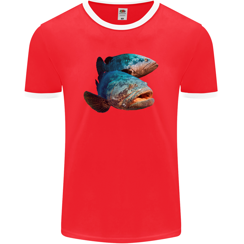 Goliath Fish Fishing Fisherman Mens Ringer T-Shirt FotL Red/White