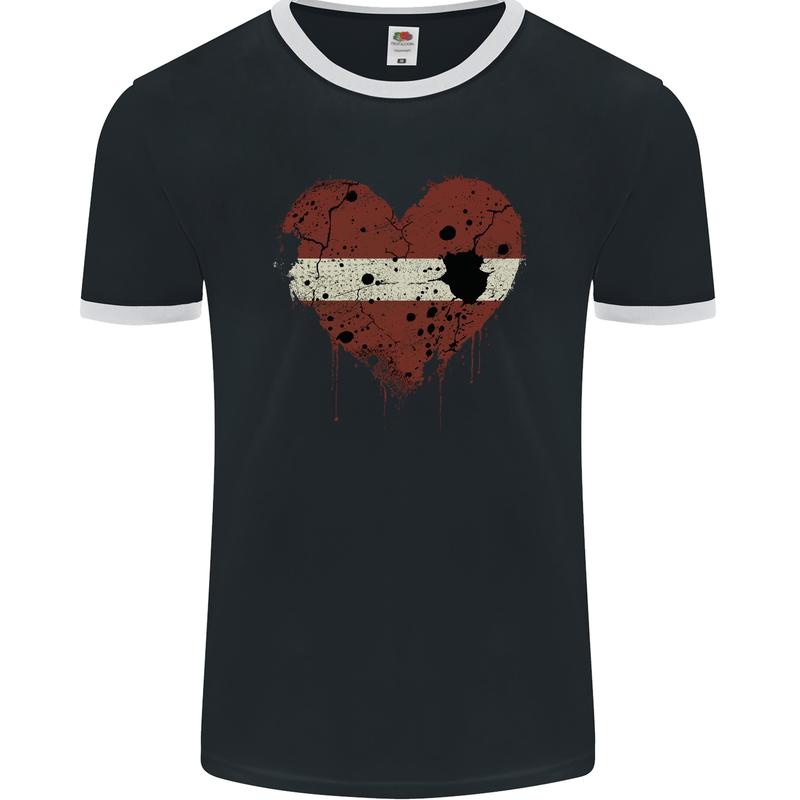 Love Latvia Flag Latvian Day Football Mens Ringer T-Shirt FotL Black/White