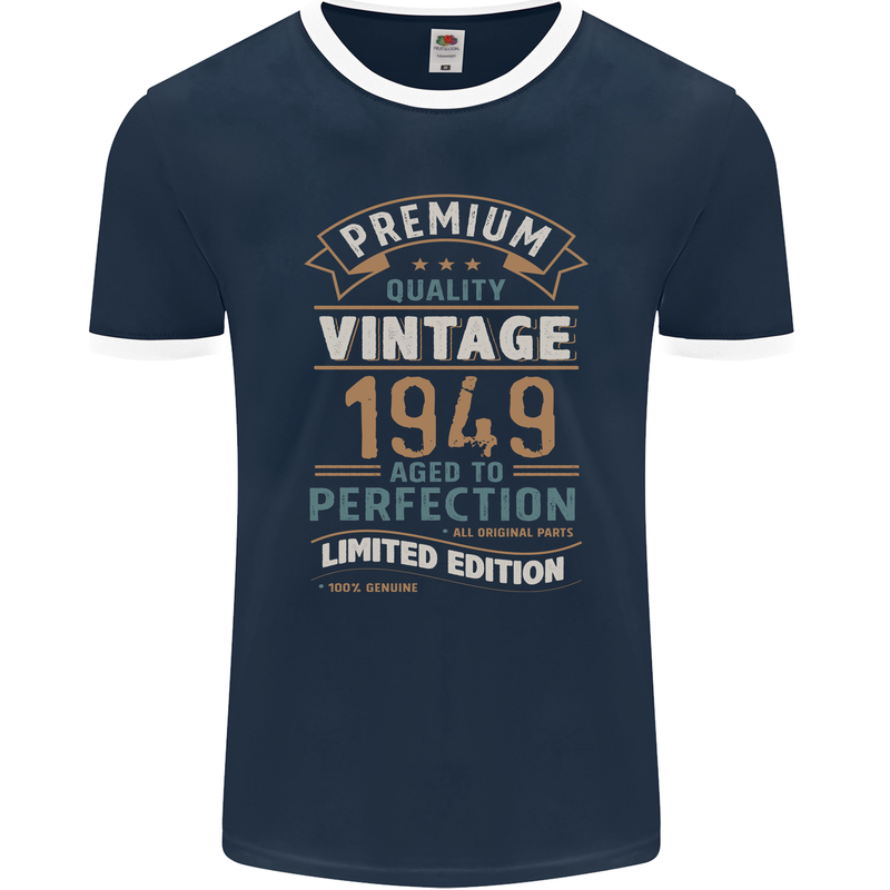 Premium Vintage 74th Birthday 1949 Mens Ringer T-Shirt FotL Navy Blue/White