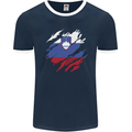 Torn Slovenia Flag Slovenian Day Football Mens Ringer T-Shirt FotL Navy Blue/White