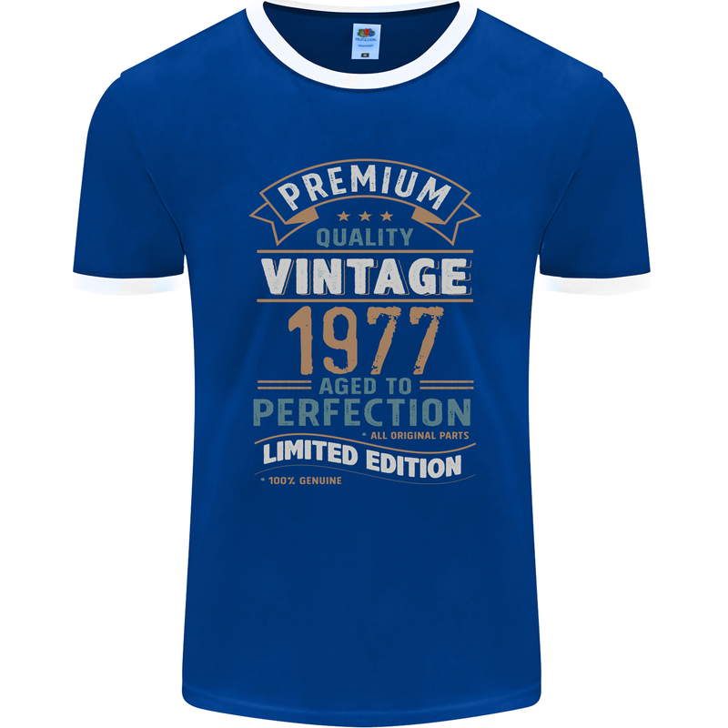 Premium Vintage 46th Birthday 1977 Mens Ringer T-Shirt FotL Royal Blue/White