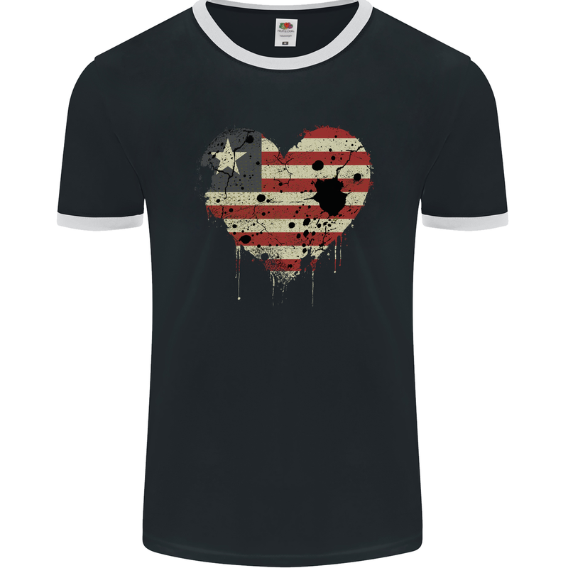 Love Liberia Flag Liberian Day Football Mens Ringer T-Shirt FotL Black/White