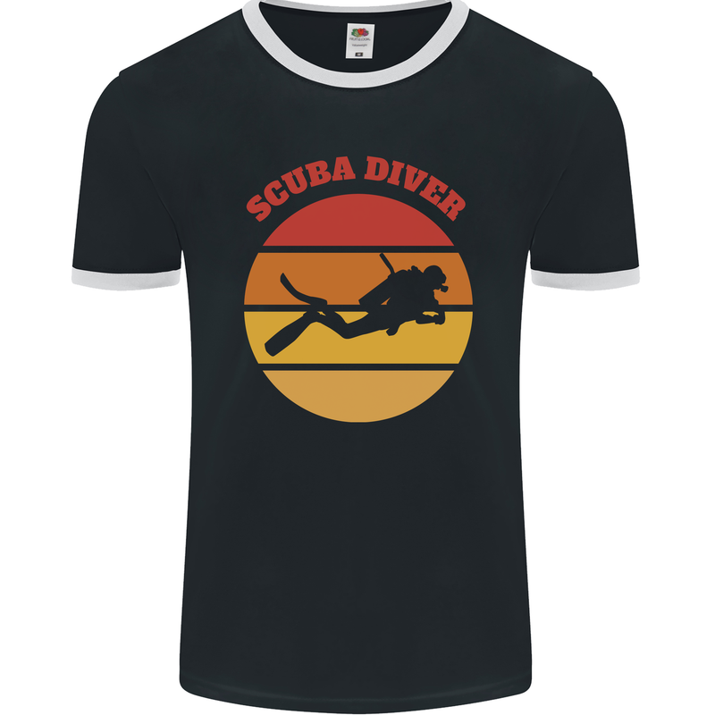 Scuba Diver Silhouette Mens Ringer T-Shirt FotL Black/White