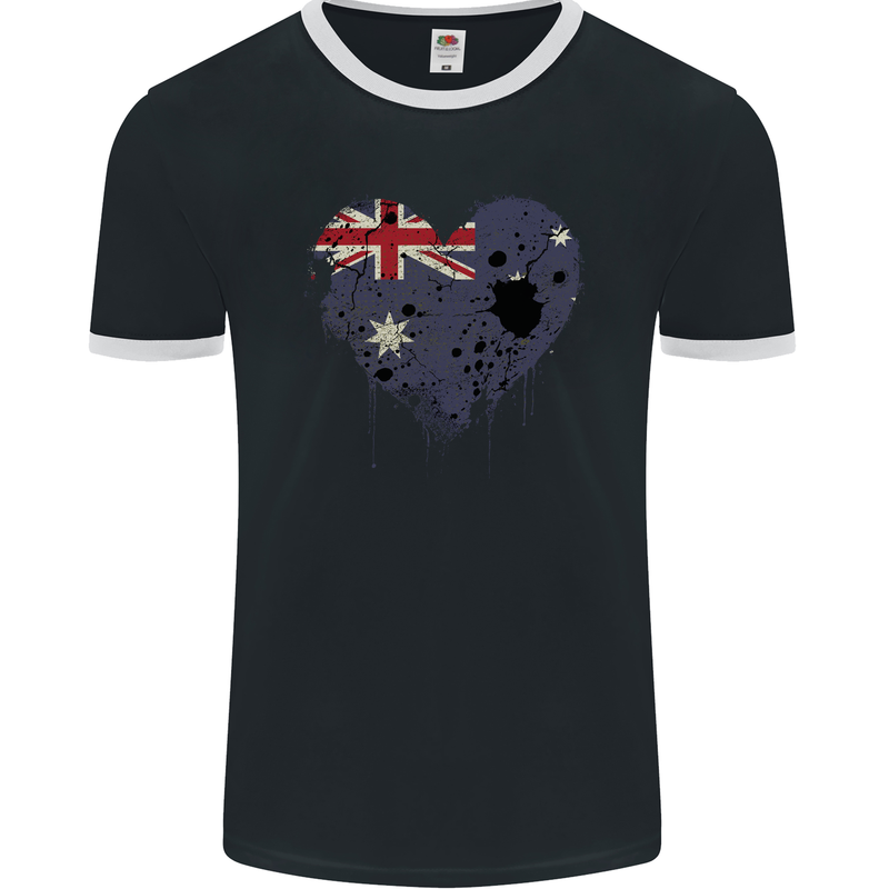 Love Australia Flag Australian Day Football Mens Ringer T-Shirt FotL Black/White
