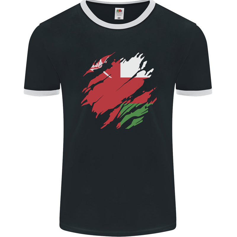 Torn Oman Flag Omani Day Football Mens Ringer T-Shirt FotL Black/White