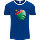 Curled Namibia Flag Namibian Day Football Mens Ringer T-Shirt FotL Royal Blue/White