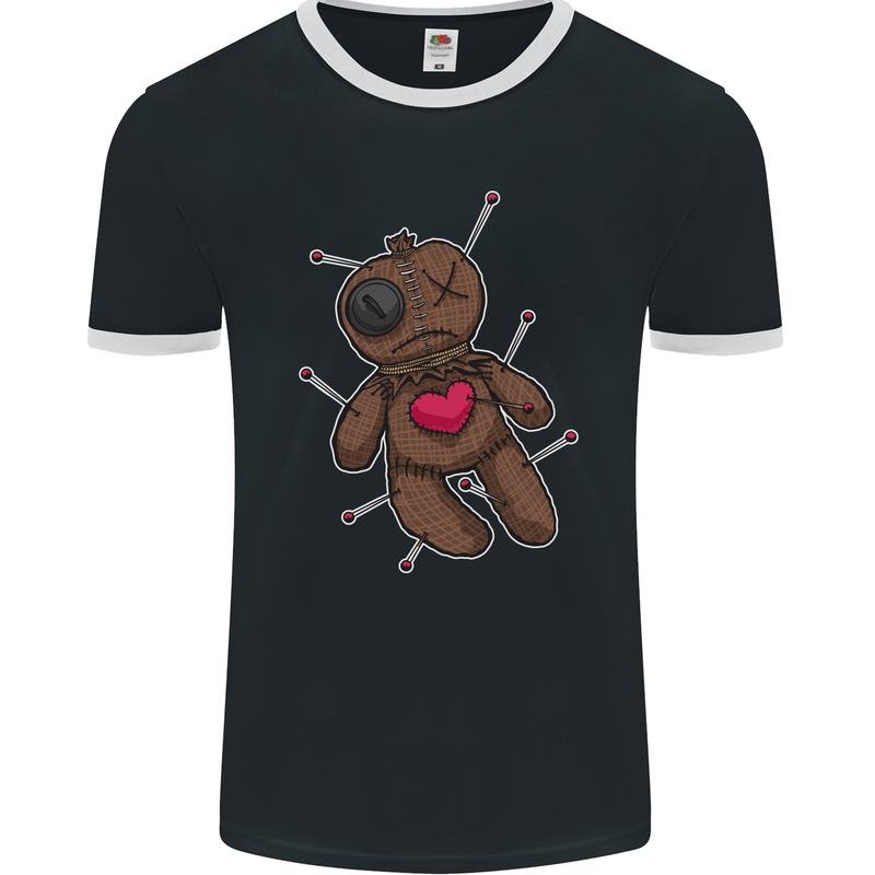Voodoo Doll Heart Evil Spirits Dark Magic Halloween Mens Ringer T-Shirt FotL Black/White
