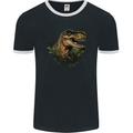 T-Rex Head in Foliage Dinosaur Mens Ringer T-Shirt FotL Black/White