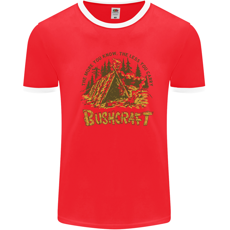 Bushcraft Funny Outdoor Pursuits Scouts Camping Mens Ringer T-Shirt Red/White