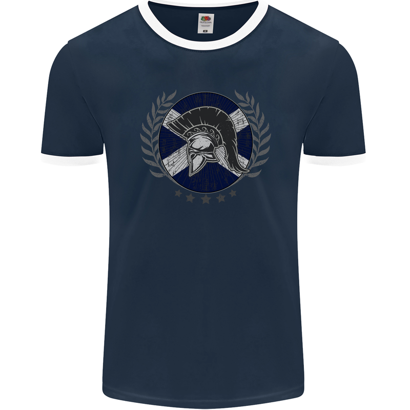 Scotland Bodybuilding Gym Training Scottish Mens Ringer T-Shirt FotL Navy Blue/White