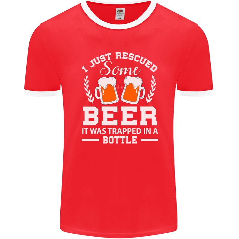 Rescued Some Beer Funny Alcohol Larger Mens Ringer T-Shirt FotL Red/White