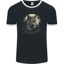Tribal Wolf With the Moon Werewolf Lycan Mens Ringer T-Shirt FotL Black/White