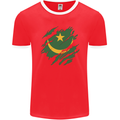 Torn Mauritania Flag Mauritanian Day Football Mens Ringer T-Shirt FotL Red/White