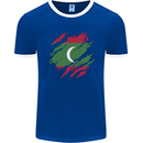 Torn Maldives Flag Maldivian Day Football Mens Ringer T-Shirt FotL Royal Blue/White