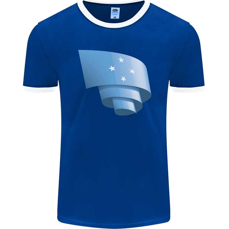 Curled Micronesia Flag Micronesian Day Football Mens Ringer T-Shirt FotL Royal Blue/White