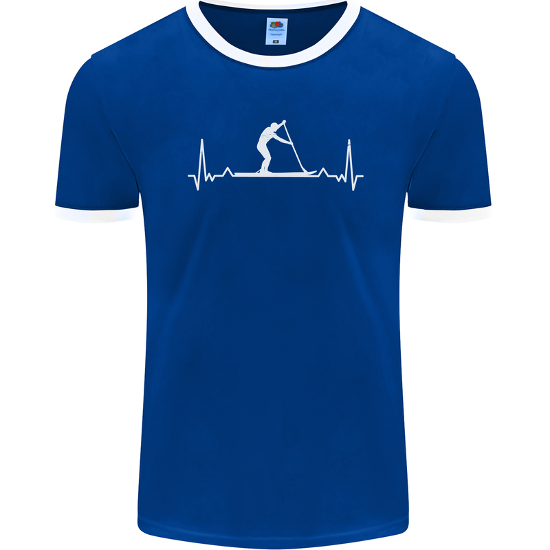 Paddle Boarding Pulse Paddleboard ECG Mens Ringer T-Shirt FotL Royal Blue/White