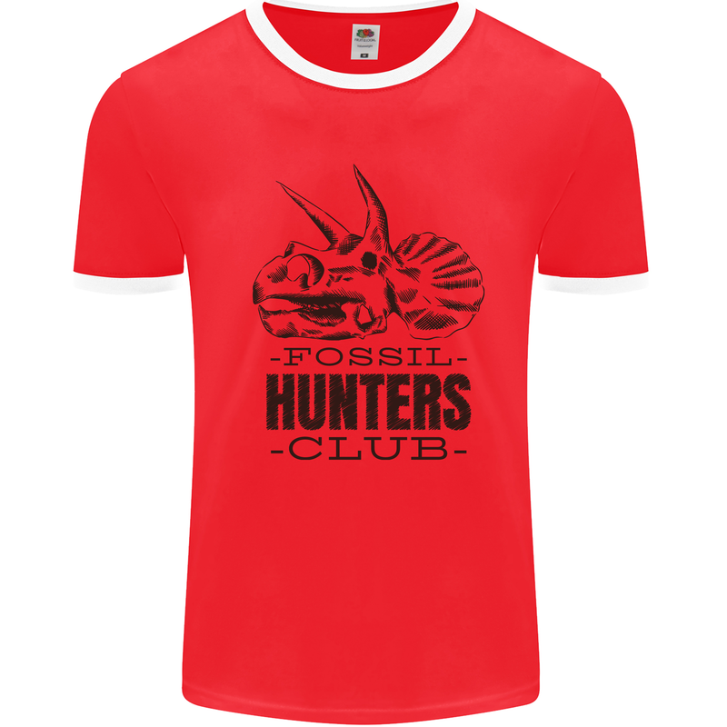 Fossil Hunters Club Paleontology Dinosaurs Mens Ringer T-Shirt Red/White