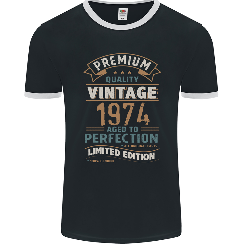 Premium Vintage 49th Birthday 1974 Mens Ringer T-Shirt FotL Black/White