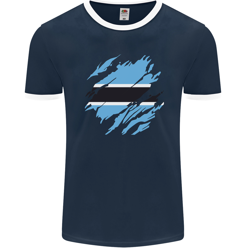 Torn Botswana Flag Batswana Day Football Mens Ringer T-Shirt FotL Navy Blue/White