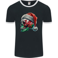 Welsh Christmas Skull Xmas Wales Flag Biker Rugby Mens Ringer T-Shirt FotL Black/White