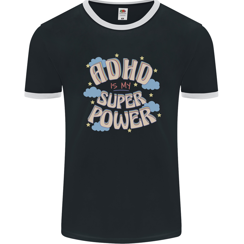 ADHD is My Superpower Mens Ringer T-Shirt FotL Black/White