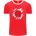 Torn Japan Flag Japanese Day Football Mens Ringer T-Shirt FotL Red/White