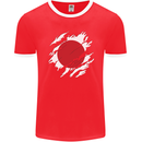 Torn Japan Flag Japanese Day Football Mens Ringer T-Shirt FotL Red/White