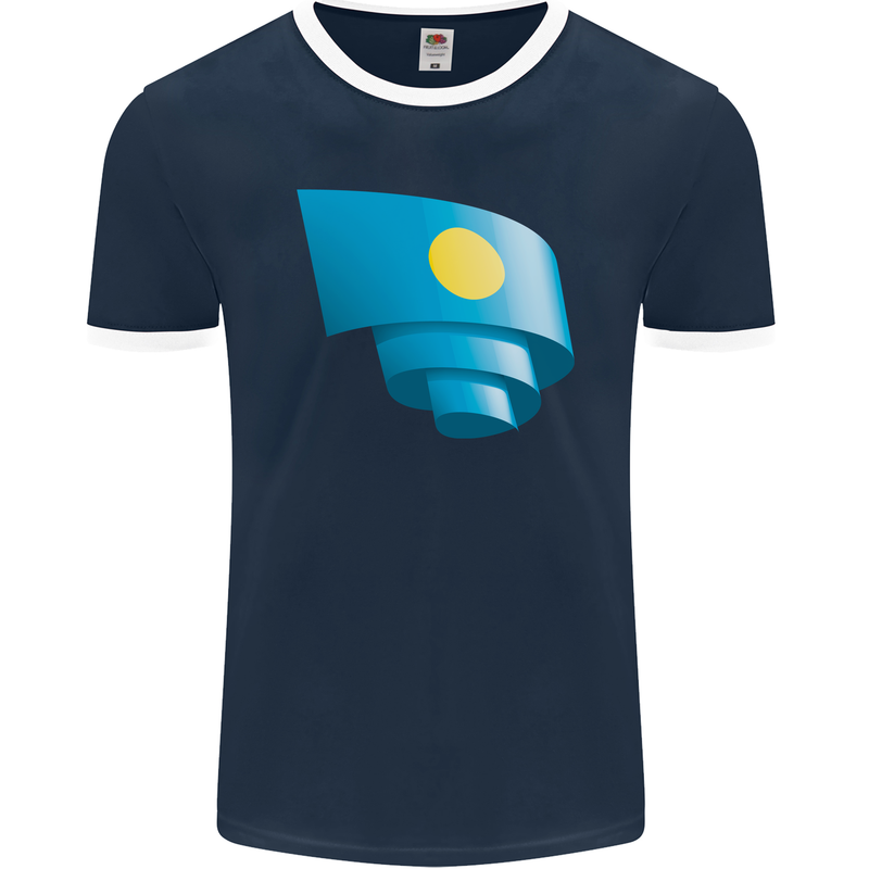 Curled Palau Flag Palauan Day Football Mens Ringer T-Shirt FotL Navy Blue/White
