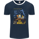 Cat Wars Funny Sci-Fi Mens Ringer T-Shirt FotL Navy Blue/White