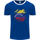 Torn Venezuela Flag Venezuelans Day Football Mens Ringer T-Shirt FotL Royal Blue/White