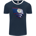 Curled Belize Flag Belizean Day Football Mens Ringer T-Shirt FotL Navy Blue/White