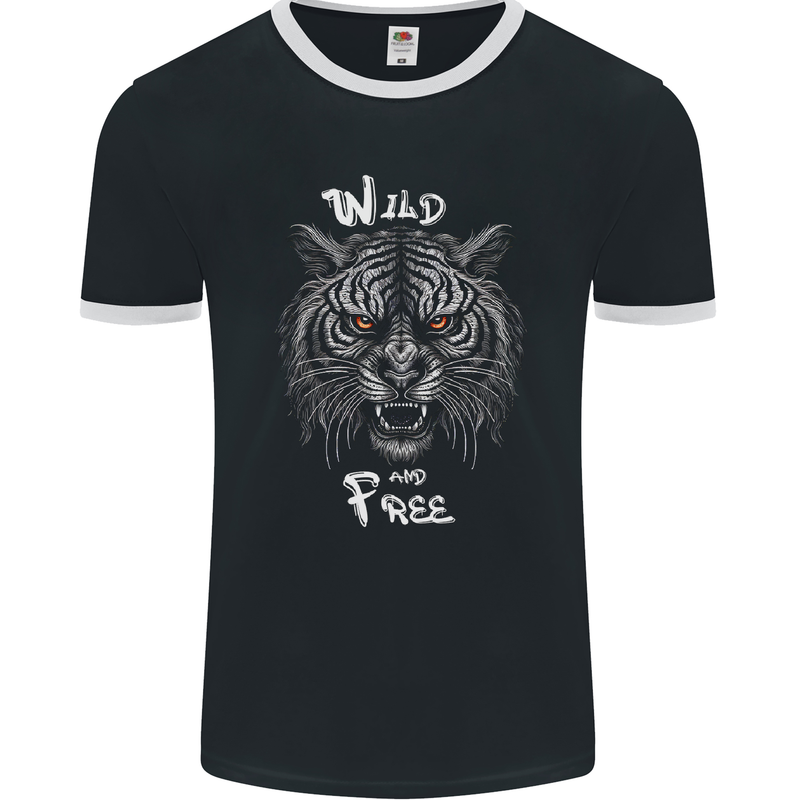 Wild and Free Tiger Mens Ringer T-Shirt FotL Black/White