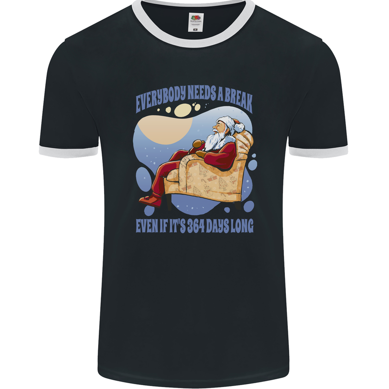 Christmas Santa Claus Needs a Break Xmas Mens Ringer T-Shirt FotL Black/White