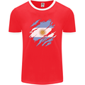 Torn Argentina Flag Argentinian Day Football Mens Ringer T-Shirt FotL Red/White