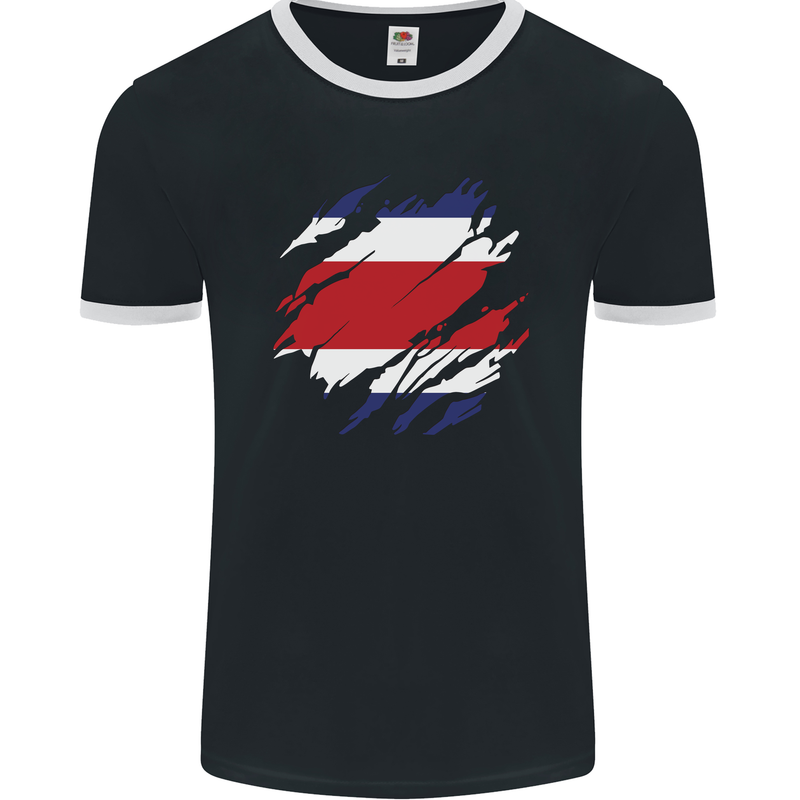 Torn Costa Rica Flag Rican Day Football Mens Ringer T-Shirt FotL Black/White