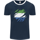 Torn Sierra Leone Flag Leonian Day Football Mens Ringer T-Shirt FotL Navy Blue/White