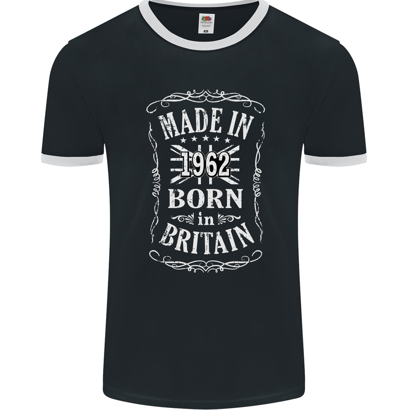 Born In Britain 61st Birthday Made 1962 Mens Ringer T-Shirt FotL Black/White