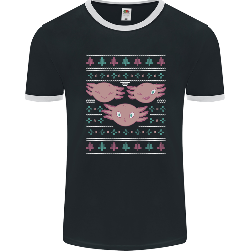 Christmas Axolotl Funny Xmas Mens Ringer T-Shirt FotL Black/White