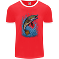 Jumping Pike Fish Fishing Fisherman Mens Ringer T-Shirt FotL Red/White