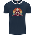 Meditating Bigfoot Yoga Mens Ringer T-Shirt FotL Navy Blue/White