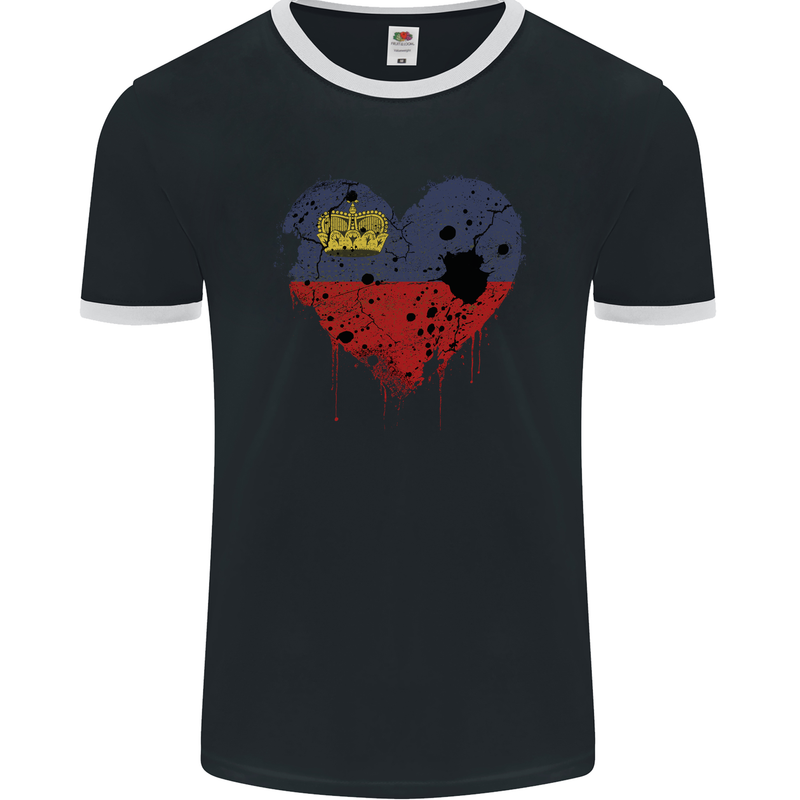 Love Liechtenstein Flag Liechtensteiner Day Football Mens Ringer T-Shirt FotL Black/White