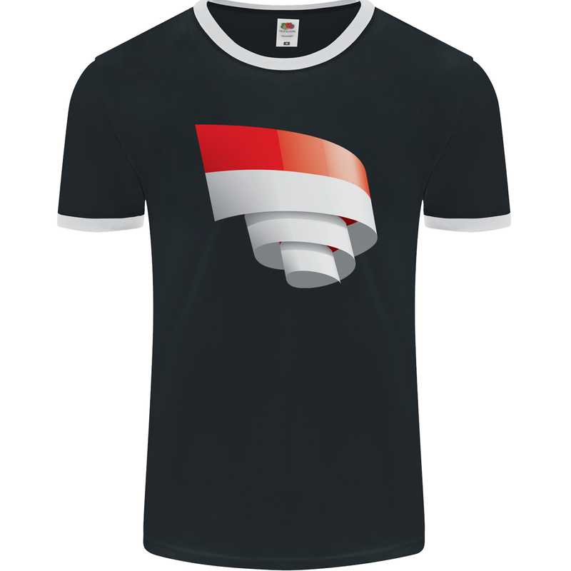 Curled Indonesia Flag Indonesian Day Football Mens Ringer T-Shirt FotL Black/White