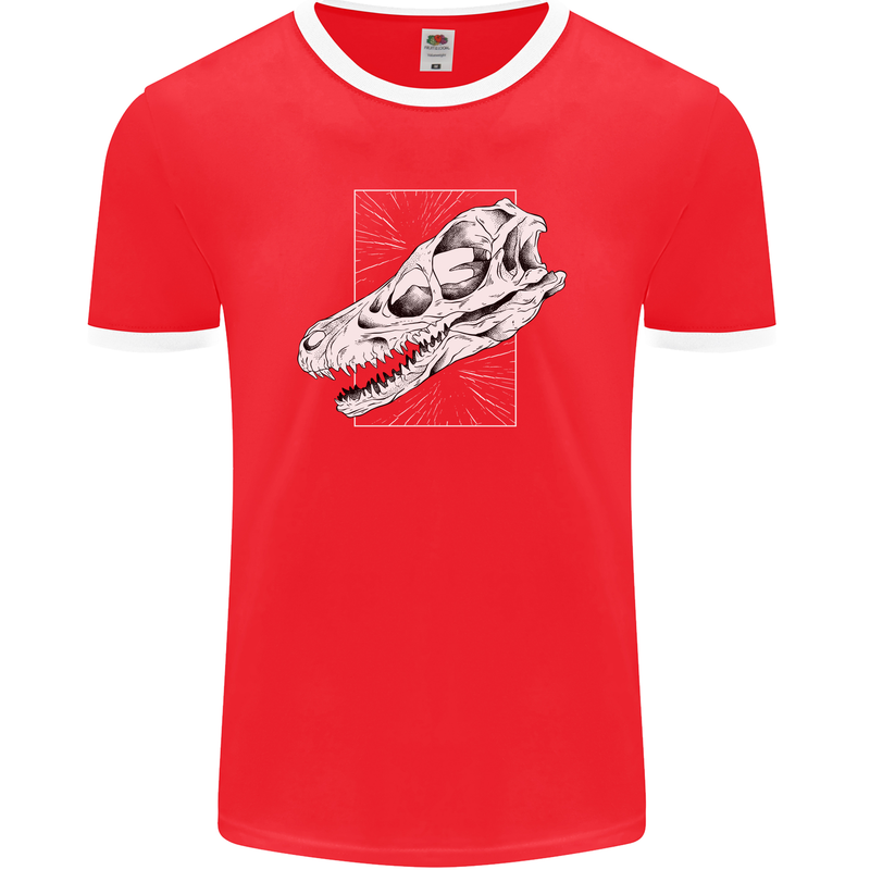 Palaeontology Velociraptor Skull Dinosaurs Mens Ringer T-Shirt FotL Red/White