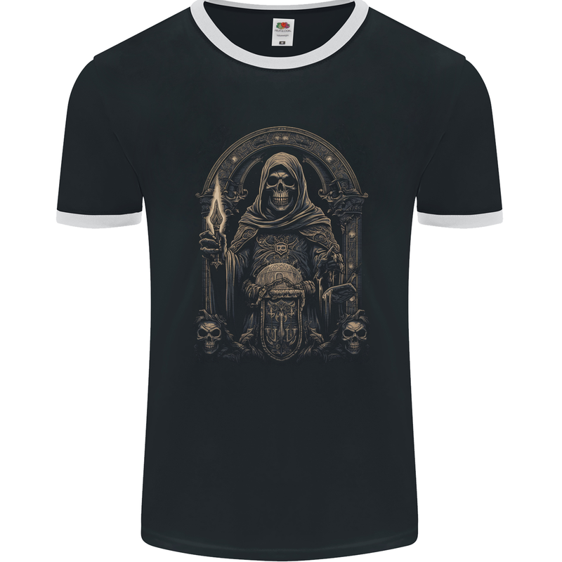 Gothic Grim Reaper Goth Heavy Metal Skull 7 Mens Ringer T-Shirt FotL Black/White