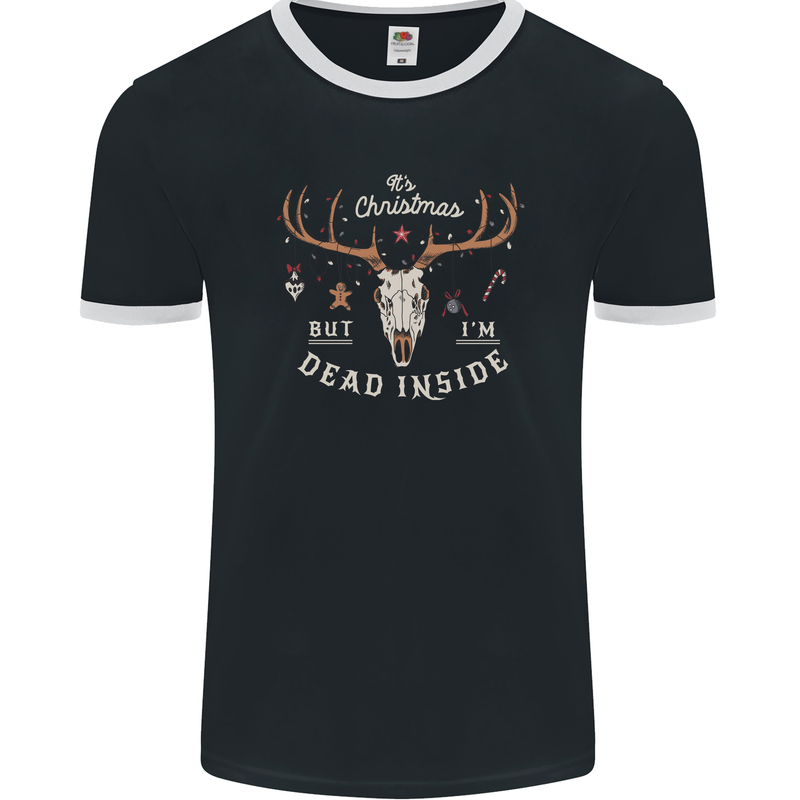 Dead Inside Christmas Hunting Hunter Xmas Mens Ringer T-Shirt FotL Black/White