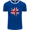 Torn British Flag Union Jack Britain Mens Ringer T-Shirt FotL Royal Blue/White